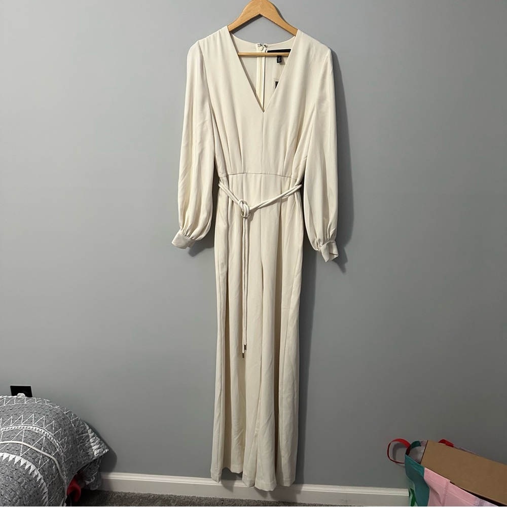 WHBM Long Sleeve Crepe Jumpsuit Ivory Wide-Leg Elegant Quiet Luxury NWT Sz 10 - Picture 2 of 13